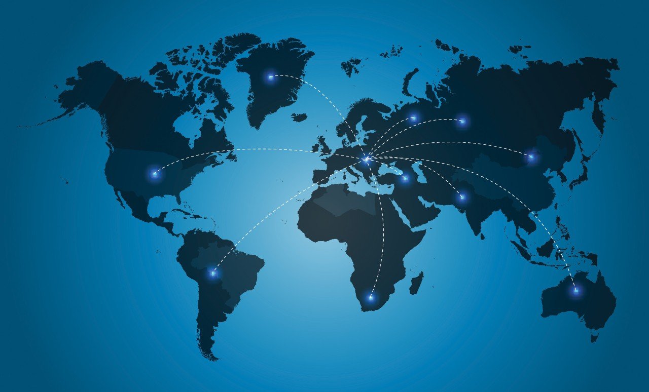 A computer generated graphic showing how continents are interconnected - ALL design on this image is created from scratch by Yuri Arcurs'  team of professionals for this particular photo shoothttp://195.154.178.81/DATA/i_collage/pi/shoots/783434.jpg